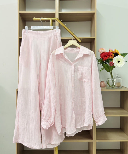 Collar Down Shirts With Wide Leg Trousers Sets